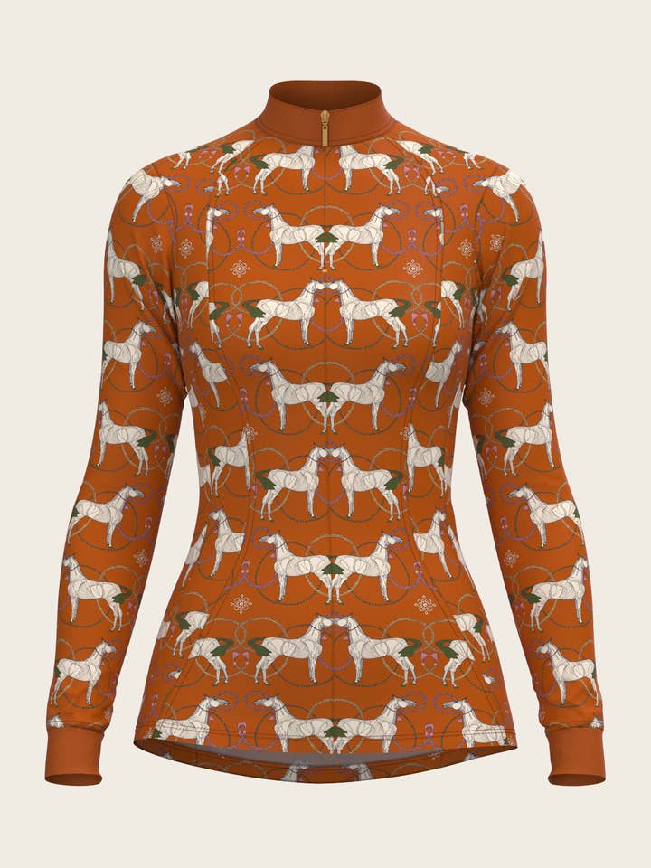 Chemise de soleil à fermeture éclair Rped Horses on Tan Quarter pour la vente par Espoir Equestrian