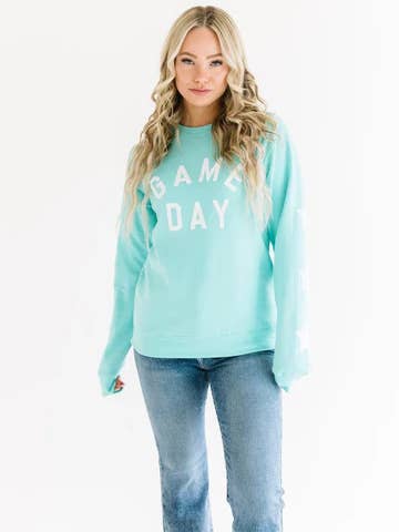 Pacote de Sweatshirt com Manga Estrela para Dia de Jogo Azul-Esverdeado por atacado de Pink Dinosaur