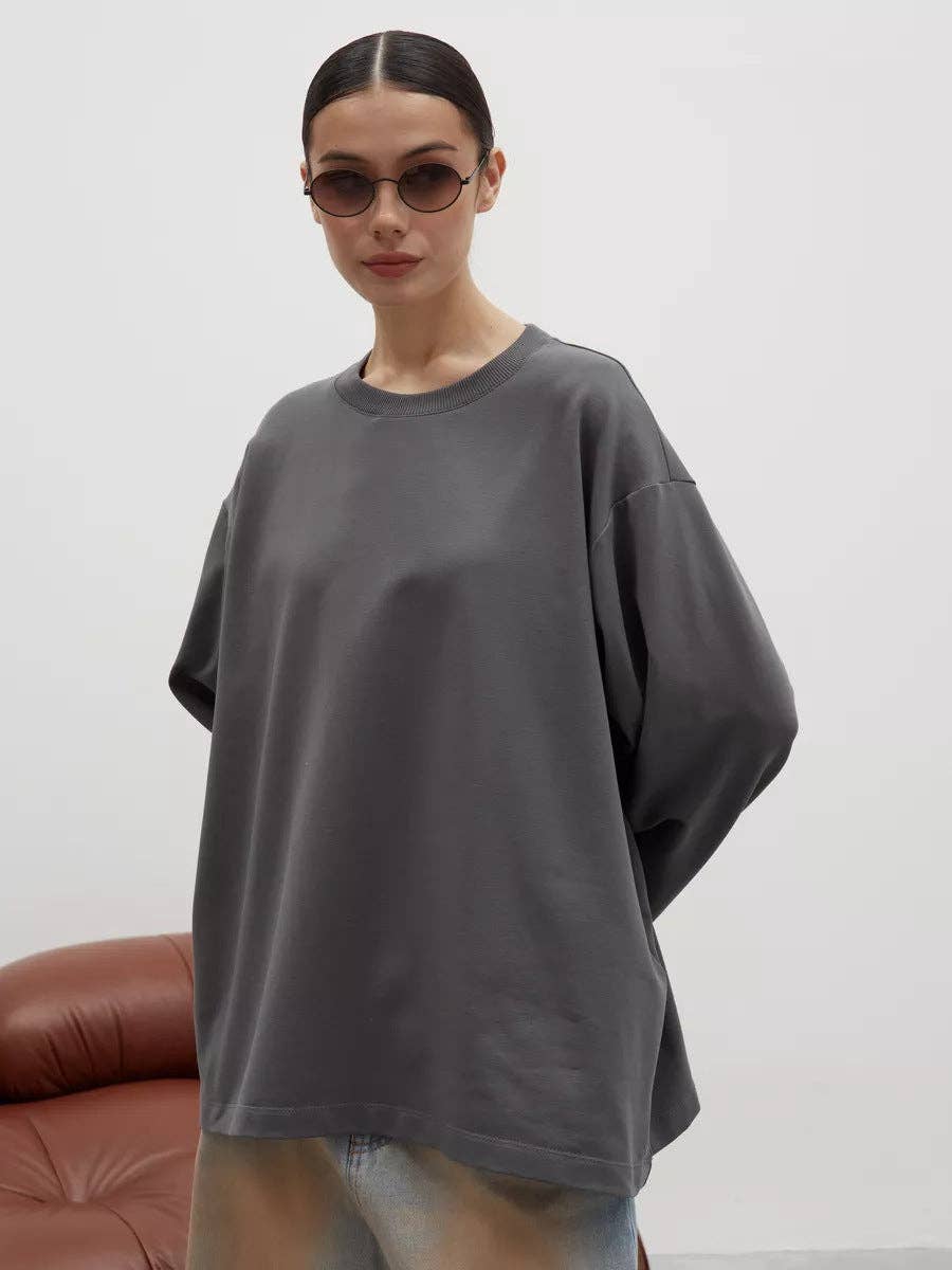 Suhkasana – wholesale T-shirt – women's – Heavyweight Cotton Long Sleeve Crewneck Oversized T Shirt0