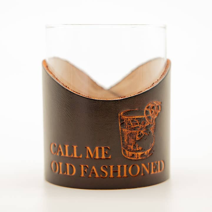 Lindy Leather - Wholesale Cocktail/Liquor Glass - Leather Rocks Glass - "Call Me Old Fashioned"1