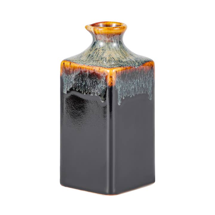Black Brown Reactive Glaze 12oz Square Sake Bottle (6/72) for wholesale by Urban Tokyo