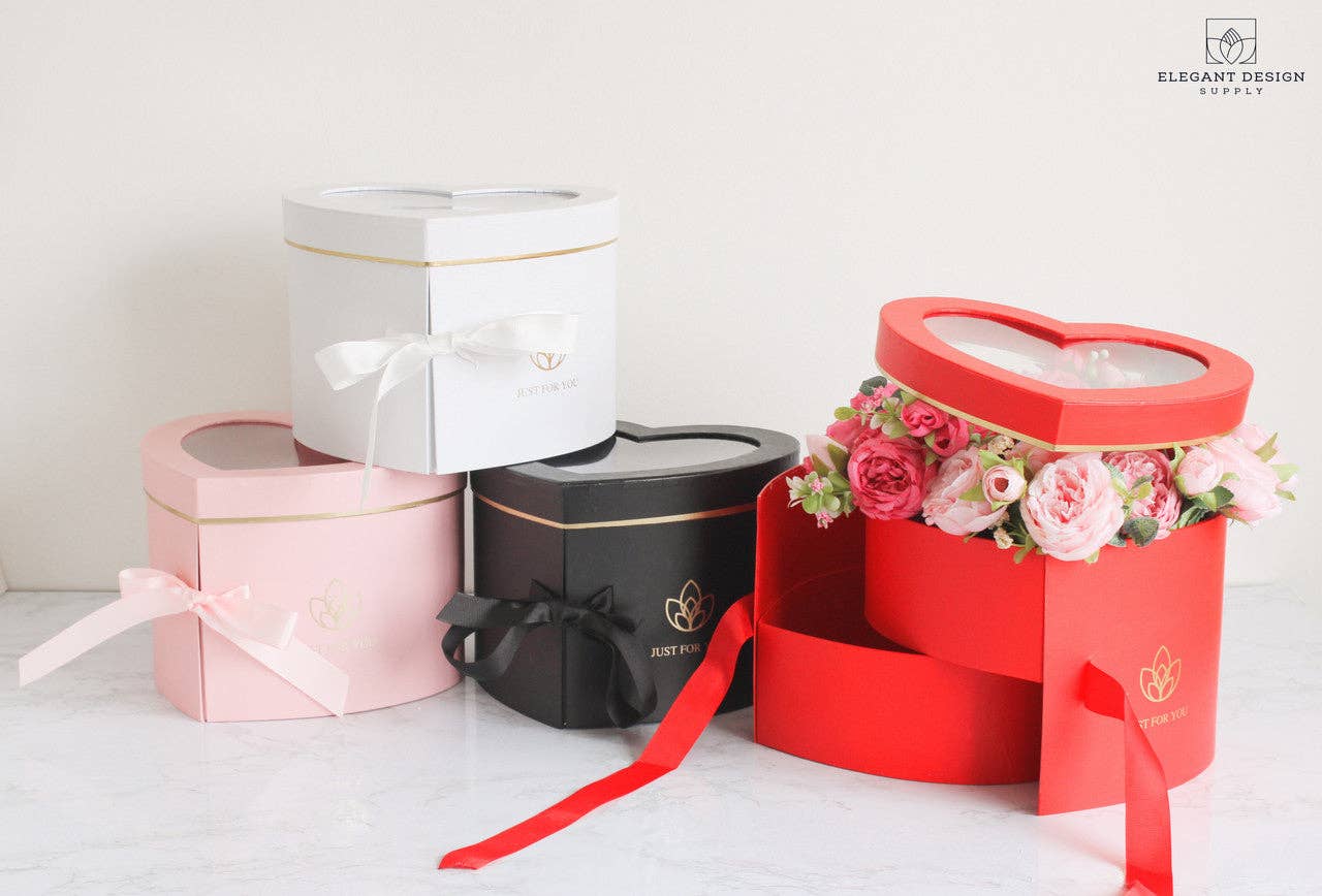 Elegant Design Supply - Vente Coffrets cadeaux - Boîte à fleurs cœur à deux étages avec couvercle transparent18