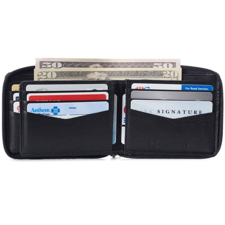 Alpine Swiss - Wholesale Wallet - Unisex - Alpine Swiss Zipper Bifold Wallet for Men Women RFID Protected Genuine Leather - 998 Wallet -