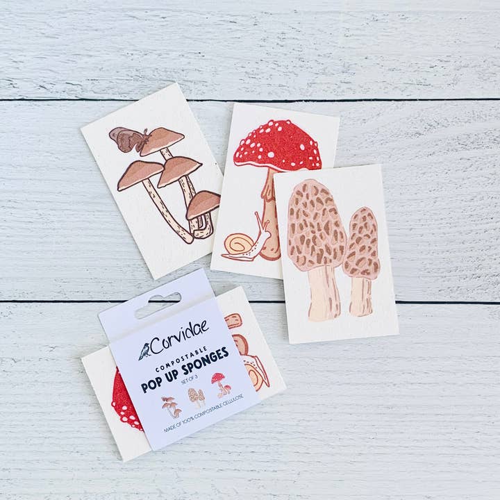 Corvidae drawings & designs - Wholesale Cleaning Sponge - Mushroom Compostable Pop Up Sponges - set of 31