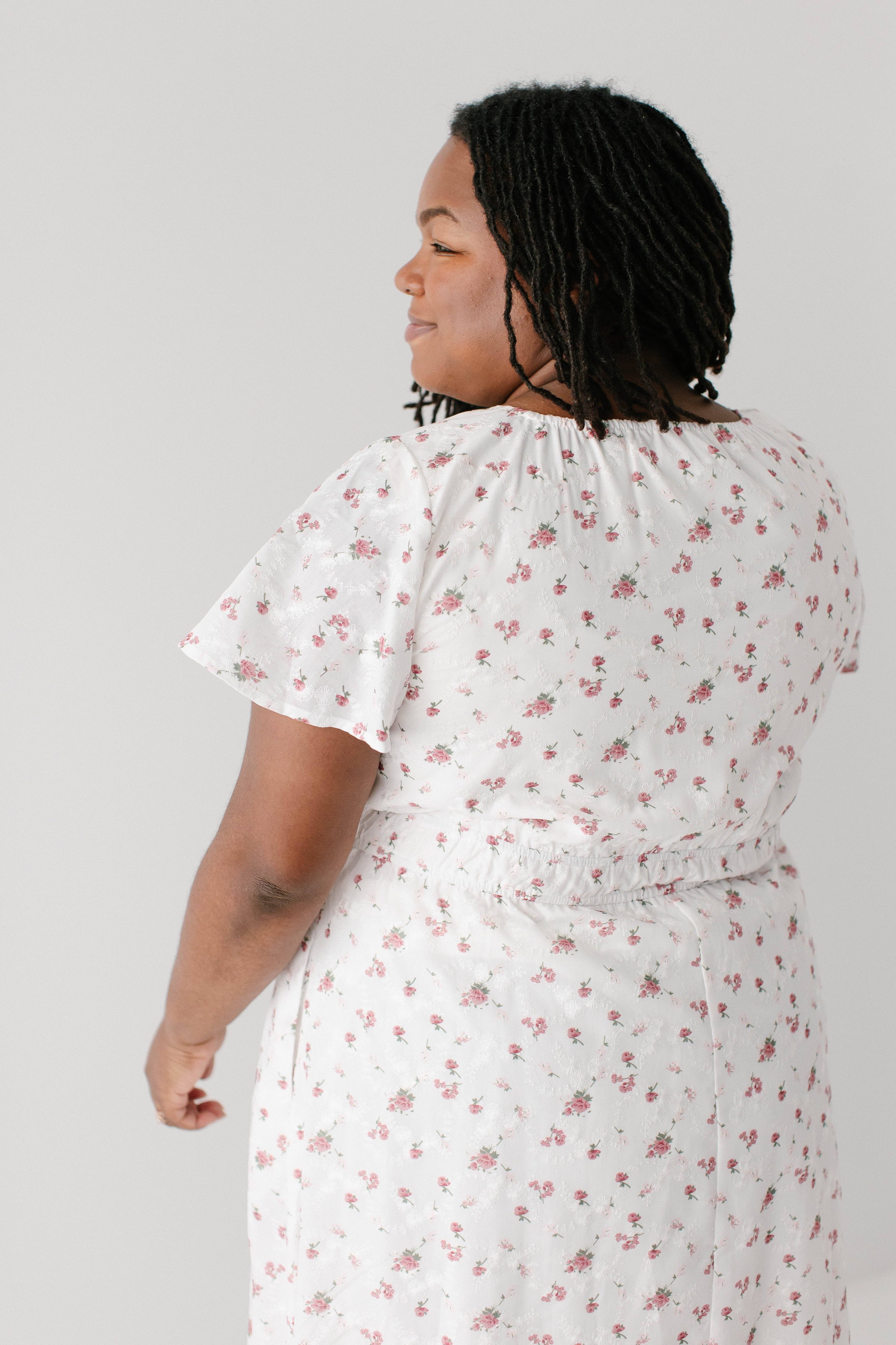 White 'Cynthia' Embroidered Floral Print Dress for wholesale on Faire12