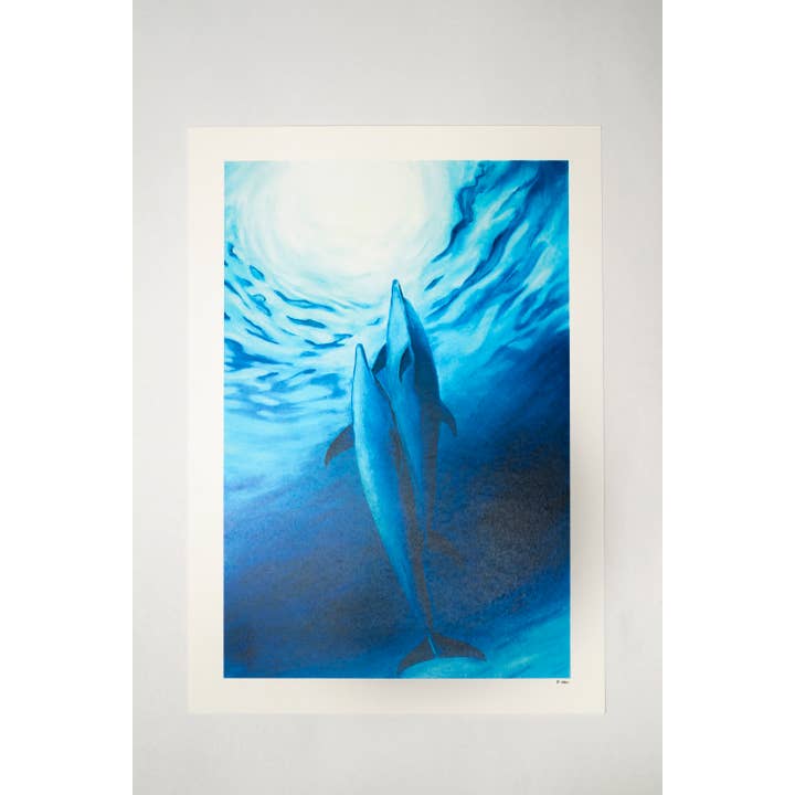 Dolphins Into Light Art Print for wholesale by Oki Designs