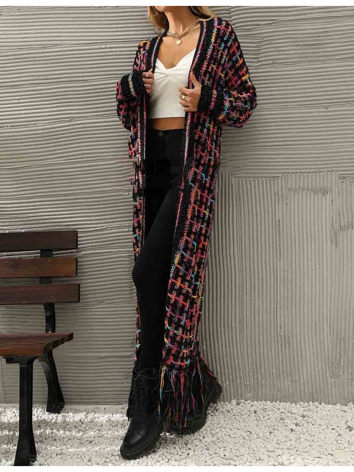 Sweetkama – wholesale Cardigan – Women’s – Ladies Multi Color Front Open Tassels Chunky Knit Cardigan5