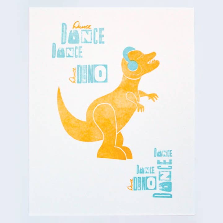 Dance Dance Dino Children's Broadside with Frame for wholesale by Letterpress PLAY