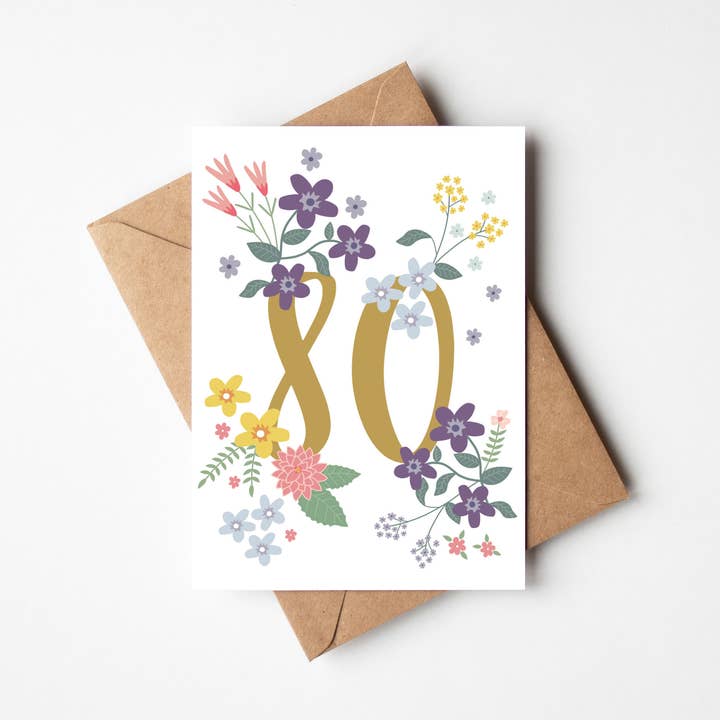 Klappkarte "80. Geburtstag Blumen" für den Großhandel von mimie & joe