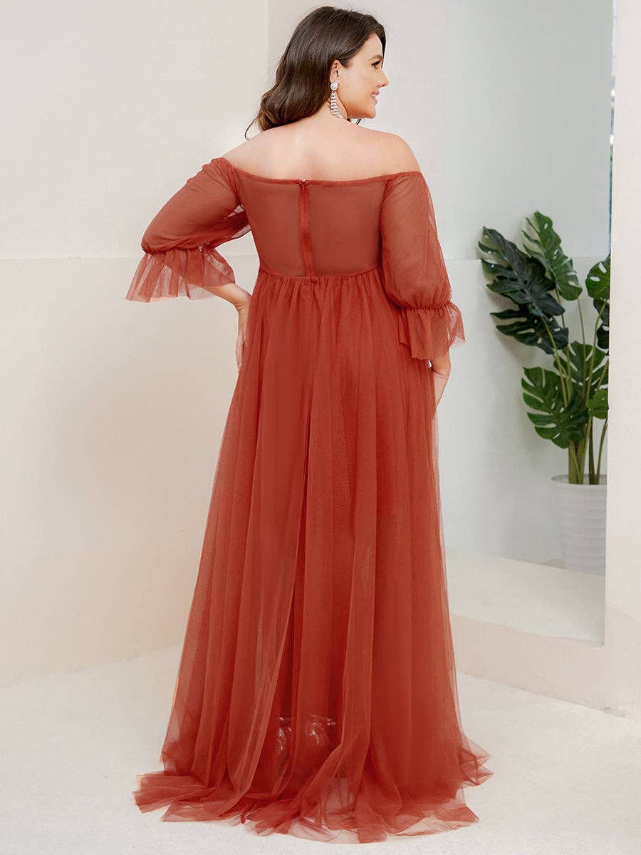 Ever-Pretty - Wholesale Dress - Maternity - Plus Size Puff Sleeves Mesh Maternity Dress7