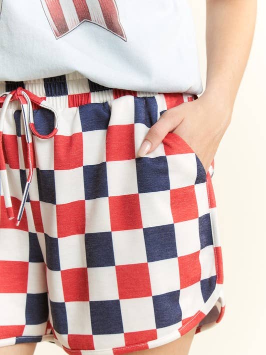 Navy Red CHECKERBOARD SHORTS for wholesale on Faire0