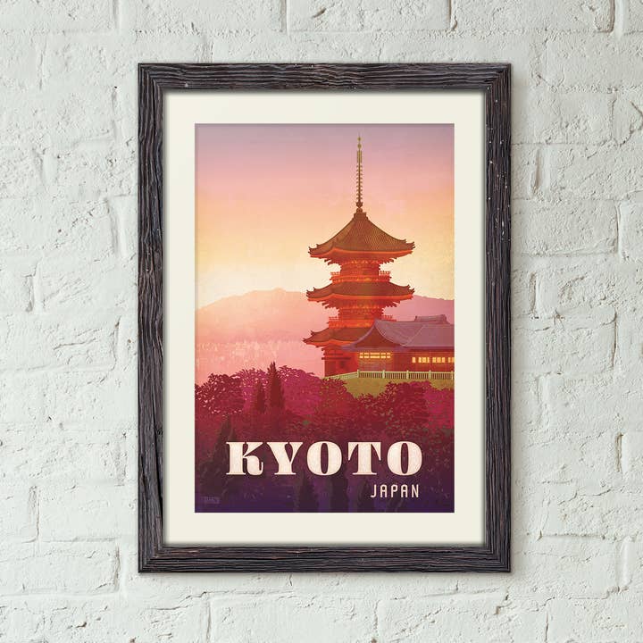 Japon, Kyoto - Affiche de voyage de style vintage pour la vente par Missy Ames Design and Illustration