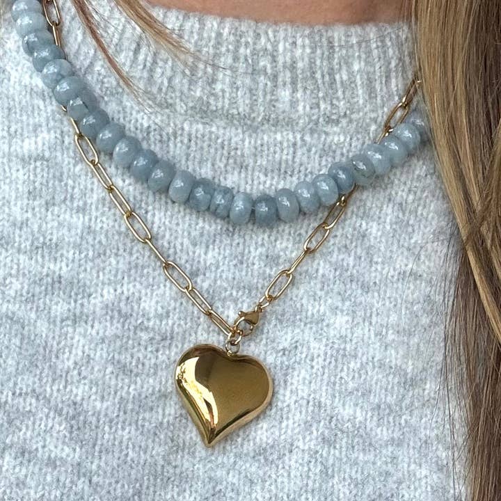 Collier Chaîne Cœur Gonflé pour la vente par Sea Marie Designs