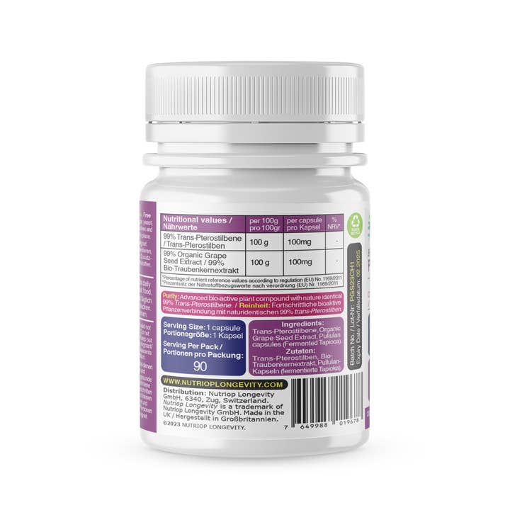 Nutriop Longevity - Wholesale Oral Supplement/Vitamin - Nutriop® Pterostilbene Extreme with 100% Pure Organic Grape3