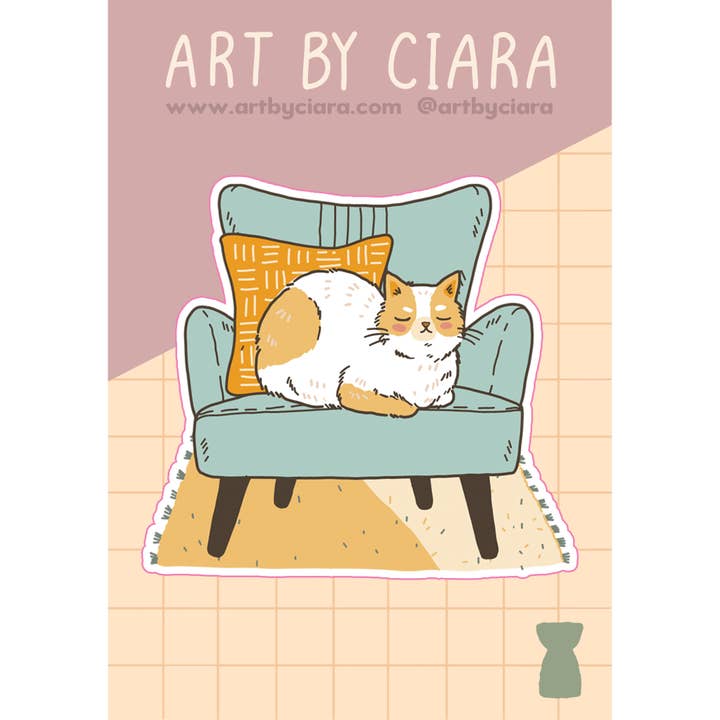 Art by Ciara - Wholesale Sticker - Cat on Blue Chair Sticker1