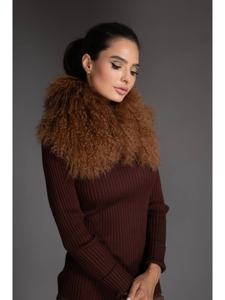 Nuvula - Wholesale Fur/Faux Fur Coat - Women's - Brown Mongolian Sheared Wool Collar 2