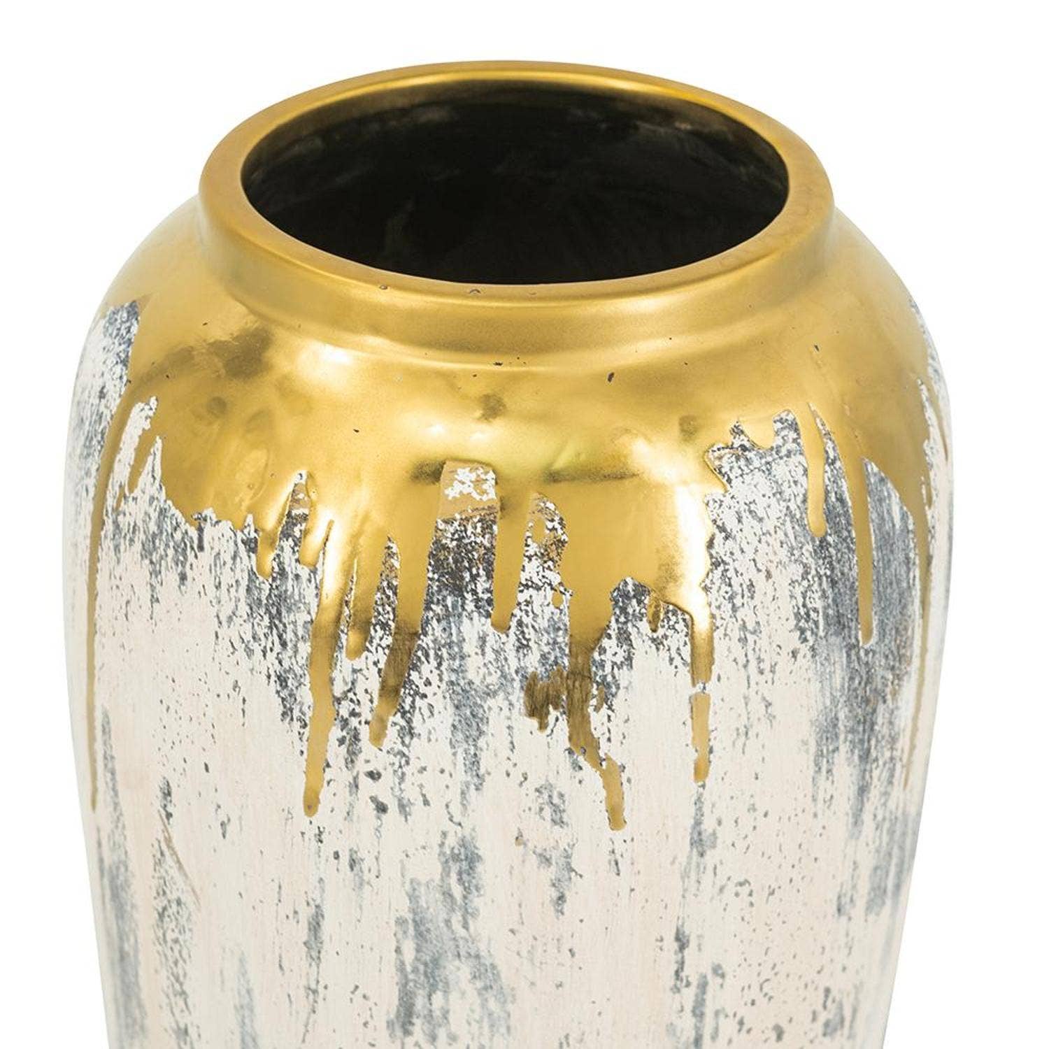 HomeRoots - Wholesale Vase - 14" Gray Ivory And Gold Modern Abstract Ceramic Table Vase5