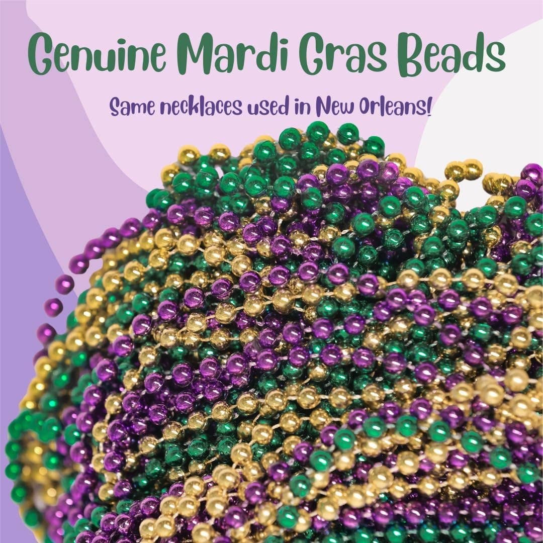The Mardi Gras Krewe - Wholesale Party Favor - Mardi Gras Beads 33 inch 7mm, 12 Dozen, 144 Necklaces with Doubloon- Bulk Party Favors1