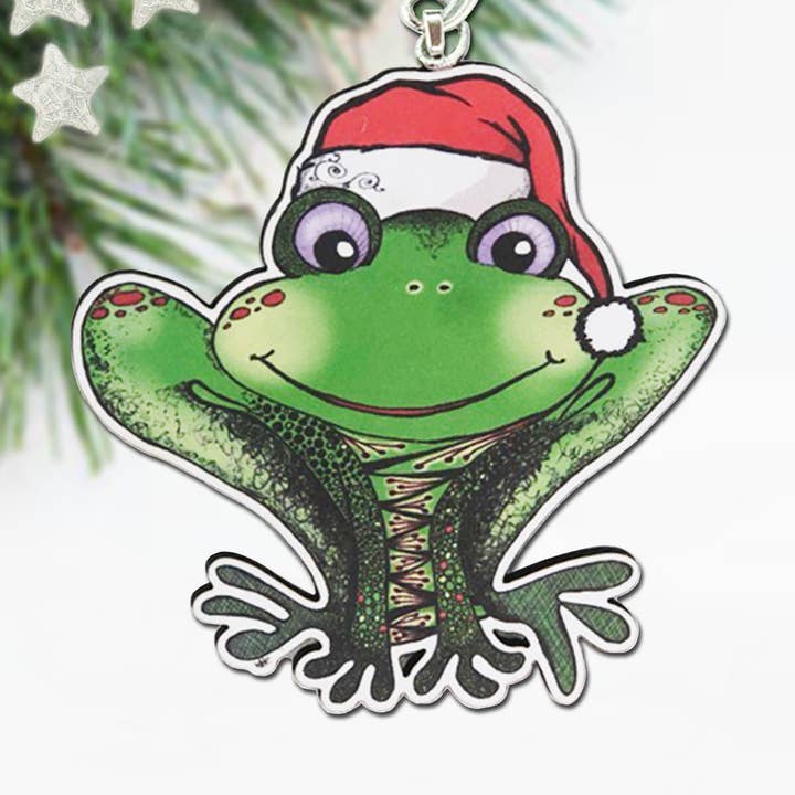 Santa Green Frog Ornament, Christmas Ornament, Gift Tag for wholesale by Katekreates
