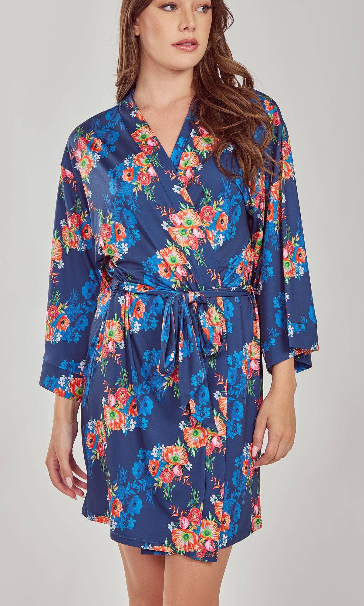 bleu Peignoir à nouer imprimé Elsia avec liens intérieurs en vente sur Faire11
