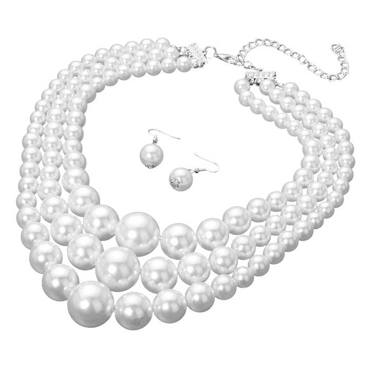 Sensibling Corp. - Wholesale Beaded/pearl necklace - Chunky Pearl Triple Layered Strand Necklace5