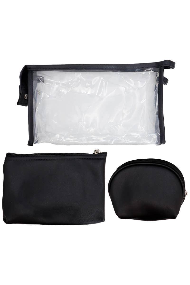 Cap Zone - Wholesale Makeup/Cosmetic Bag - Toiletries Cosmetic Pouch 3-Piece Clear Vegan Leather Set9