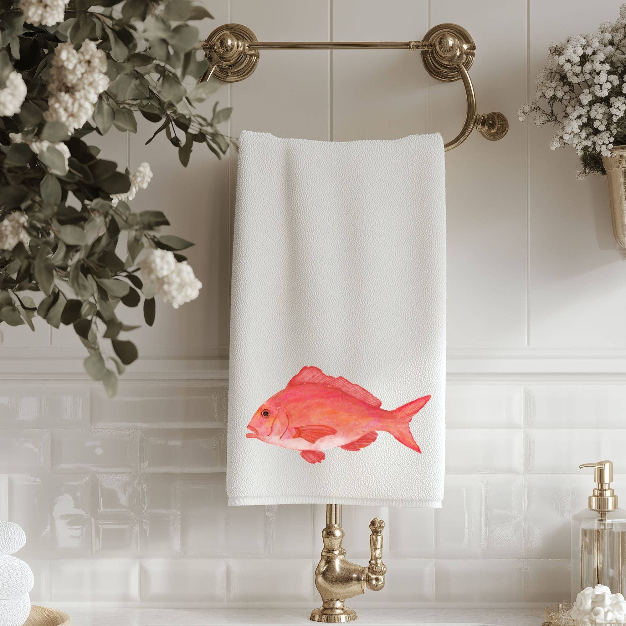 MerikaArt - Wholesale Hand Towel - Red Snapper Fish Bathroom Towel2