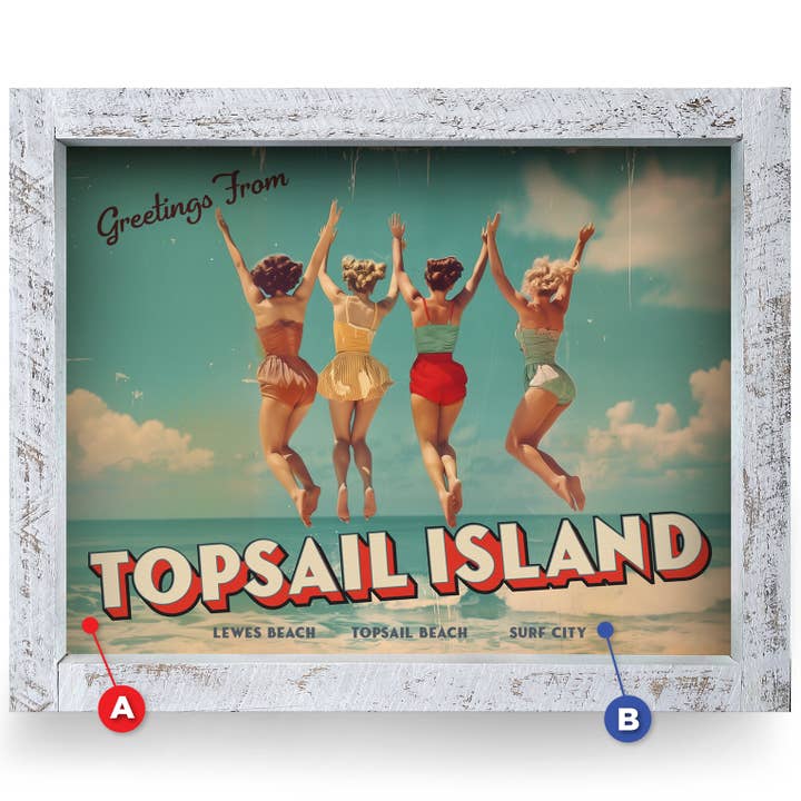 Customizable Vintage Jumping Beach Girls | Real Wood Framed Wall Art Print | Horizontal for wholesale by Mill Wood Art
