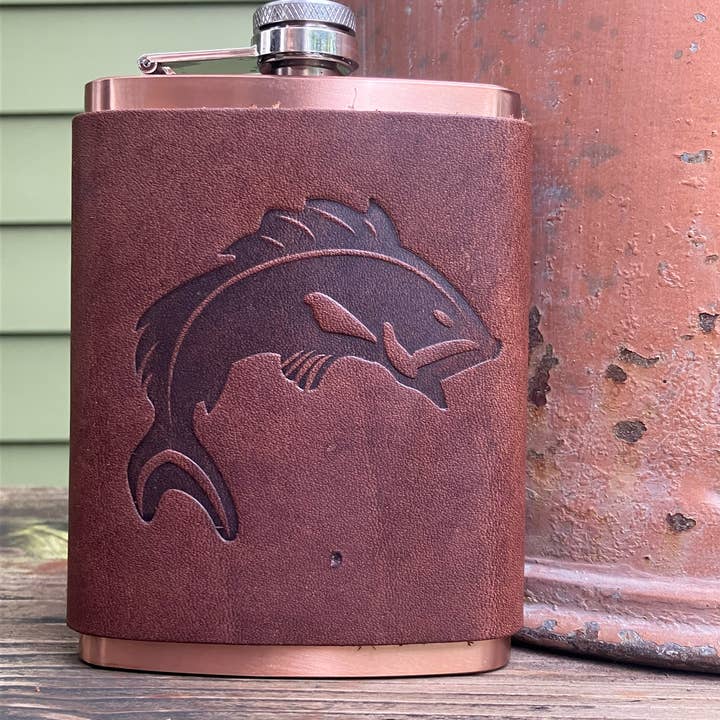 Jimmyrockit - Wholesale Flask - Leather Flask - Jumping Fish0
