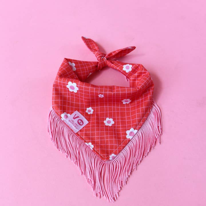 Velvet Outlaw - Wholesale Pet Bandana - Dog - Valentines Groovy Floral with Pink Fringe Dog Bandana