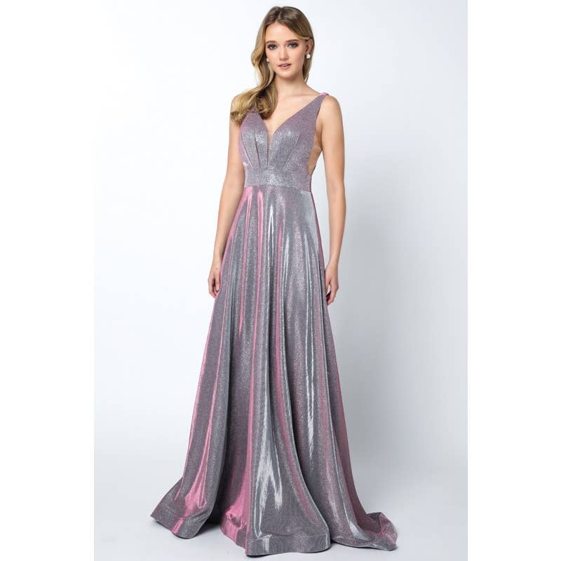 Juliet - Wholesale Gown - Women's - GLITTER CREPE LONG V-NECK PROM DRESS3