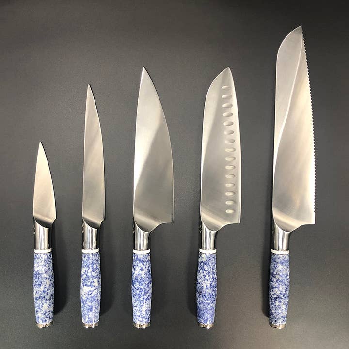 Blue Marble Handle - 5 Knife Set for wholesale by Craftstone Knives