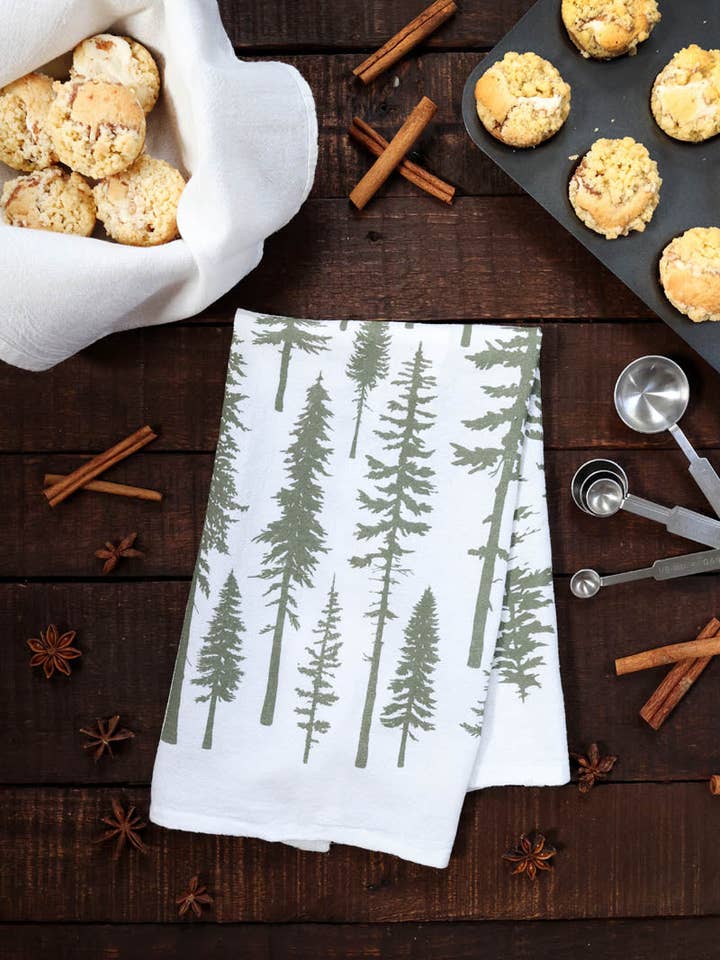 Redwood Christmas Trees Tea Towel for wholesale by Highland Ridge | Handmade Home Decor