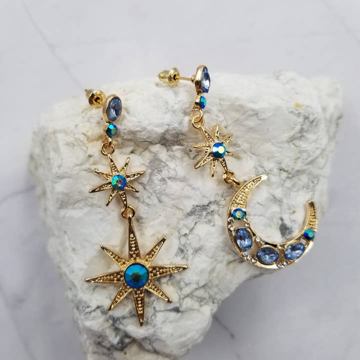 Star Moon Sapphire Earrings for wholesale by The Pretty Jewellery