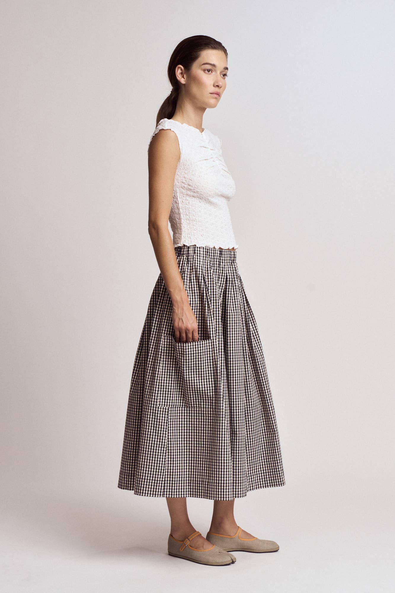 Grade & Gather - Wholesale Skirt - Women's - 50902RG - PLEAT WAIST GIGNHAM SKIRT2