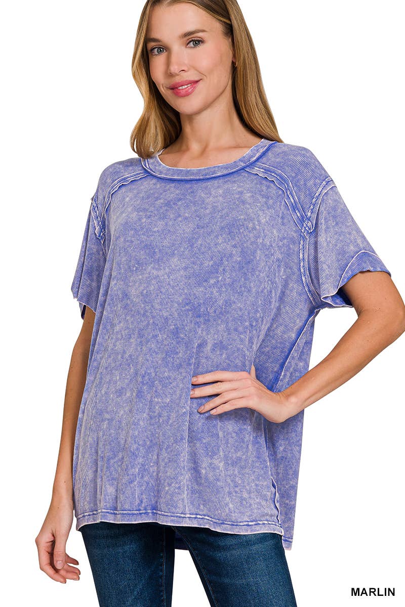 42POPS – Großhandel Strickoberteil – Damen – Geripptes Kurzarm-Oberteil mit Bootsausschnitt.15