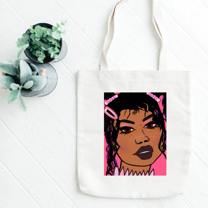 Black Girl Magic Cotton Tote Bag for wholesale by WE ARE SCRUNCH!