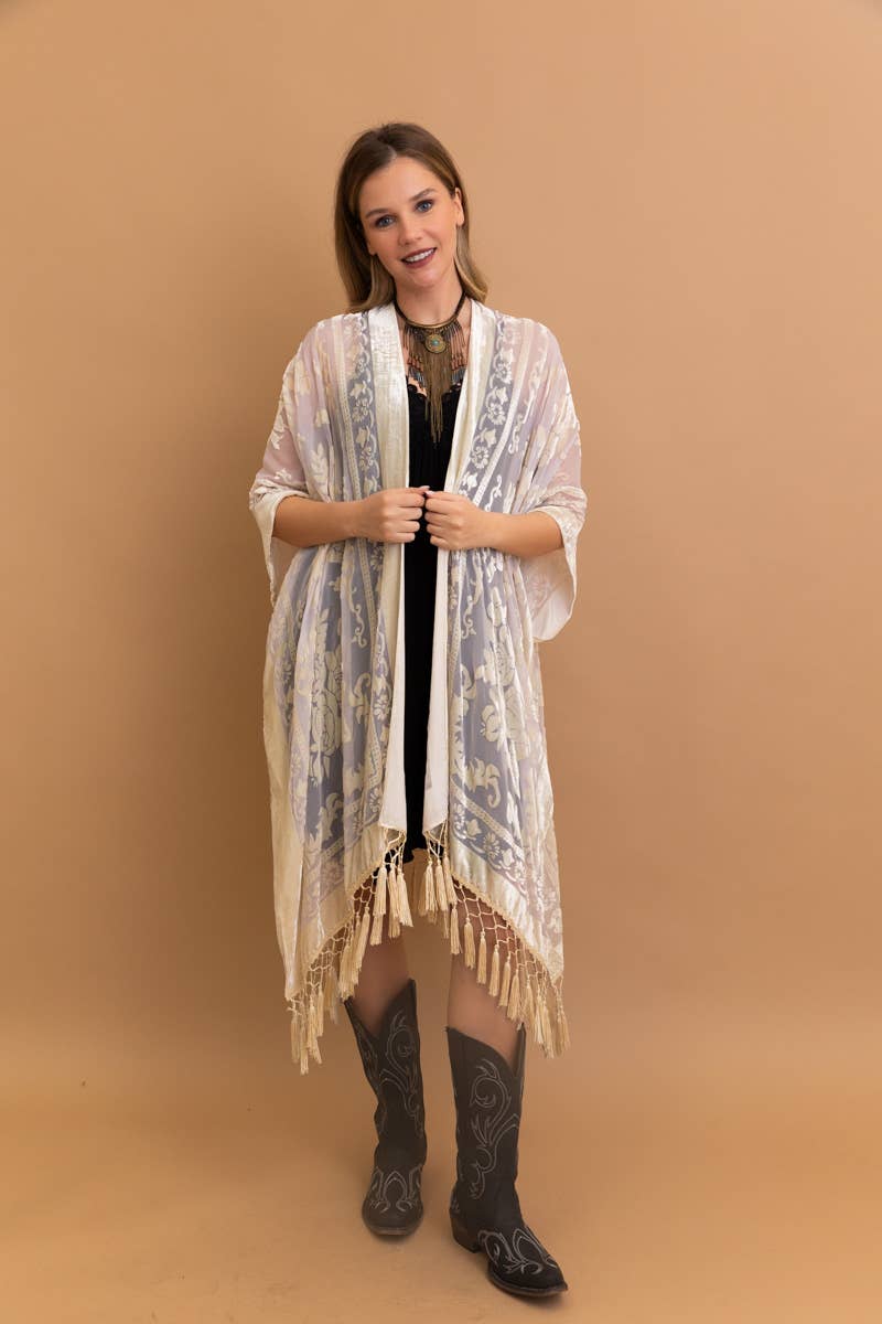 Leto Accessories – wholesale Kimono – Women's – Bestselling Velvet Mesh Tapestry Tassel Kimono 💎3