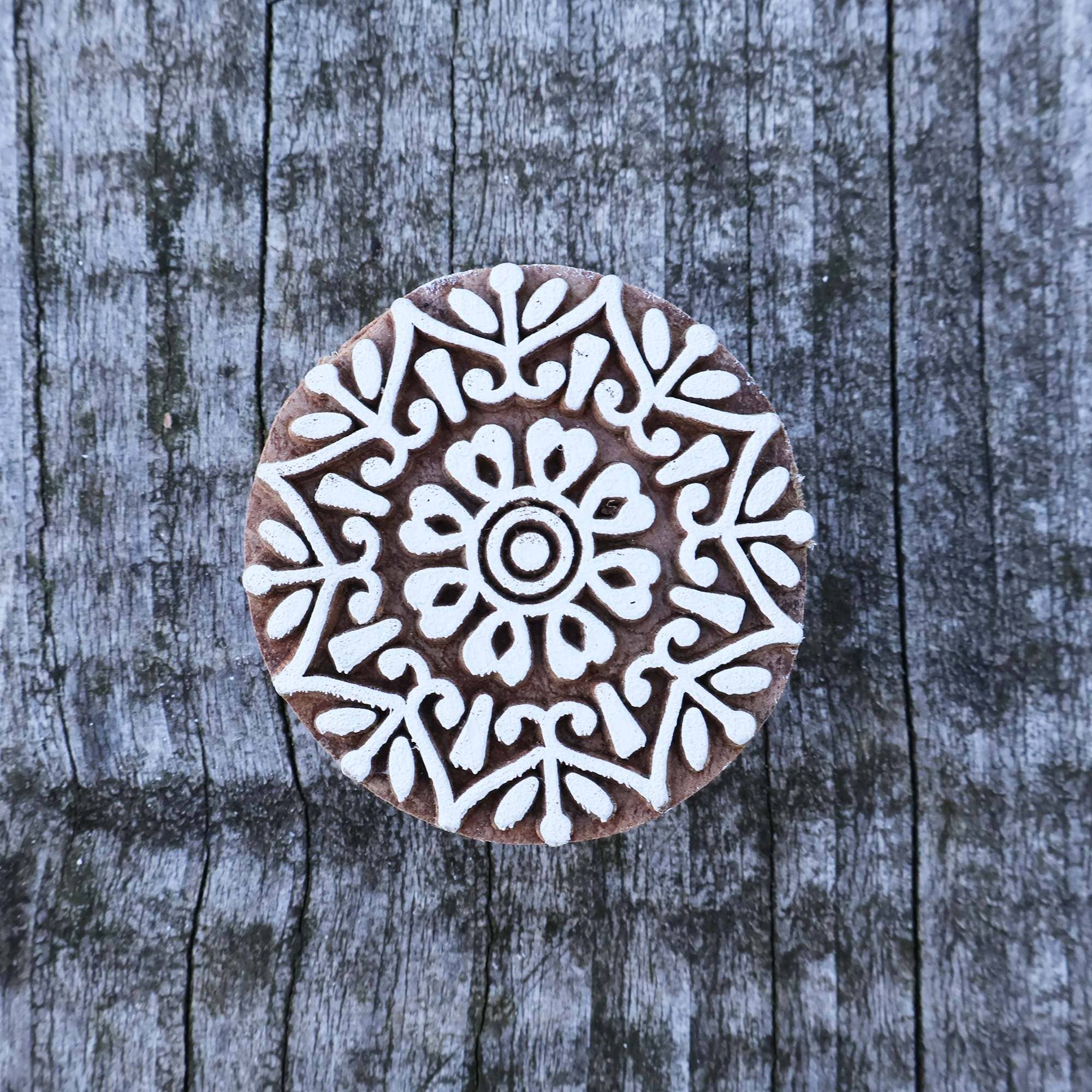 Tribal Trade GmbH - Wholesale Rubber/Decorative Stamp - Round wooden stamp mandala 5cm wooden stamp5