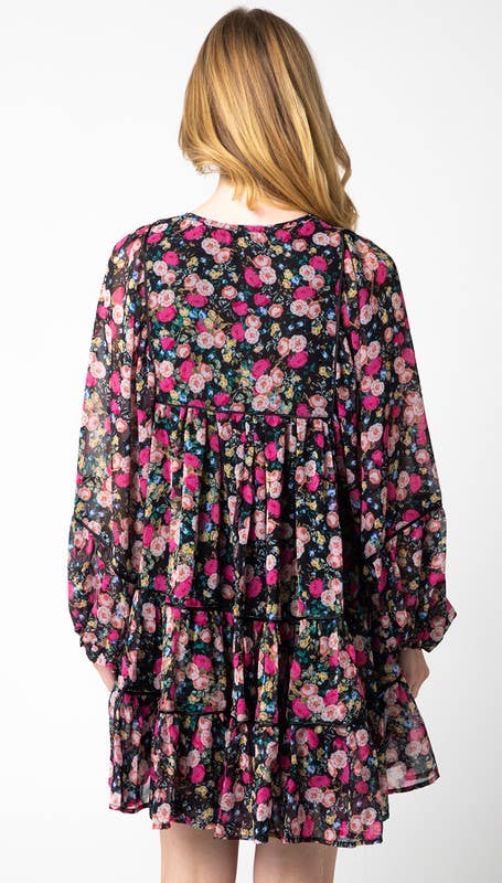 Zwart roze bloem Chiara-jurk voor groothandel op Faire3