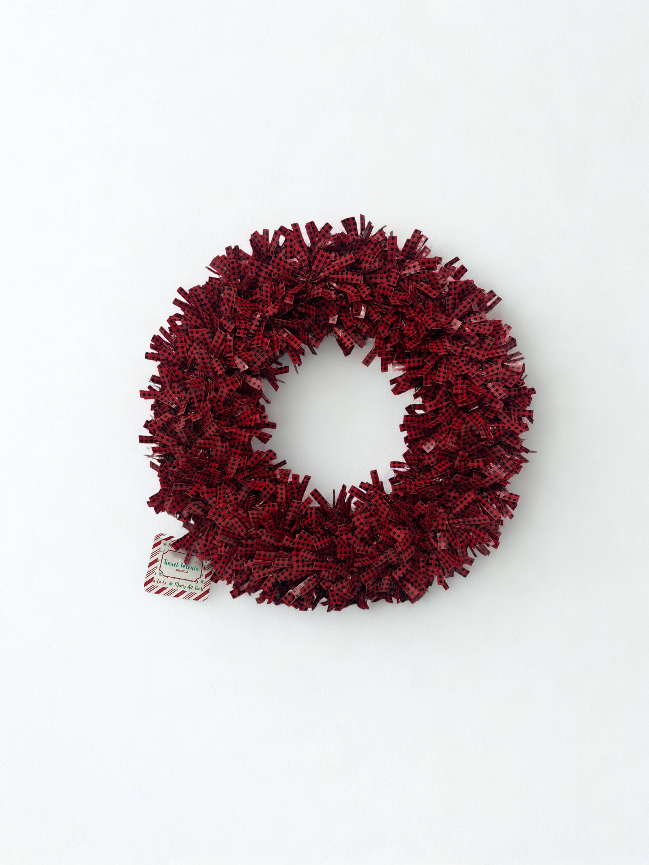 USA HomeMax - Wholesale Wreath - 11" Tinsel Wreath Buffalo Plaid Assorted Colors3