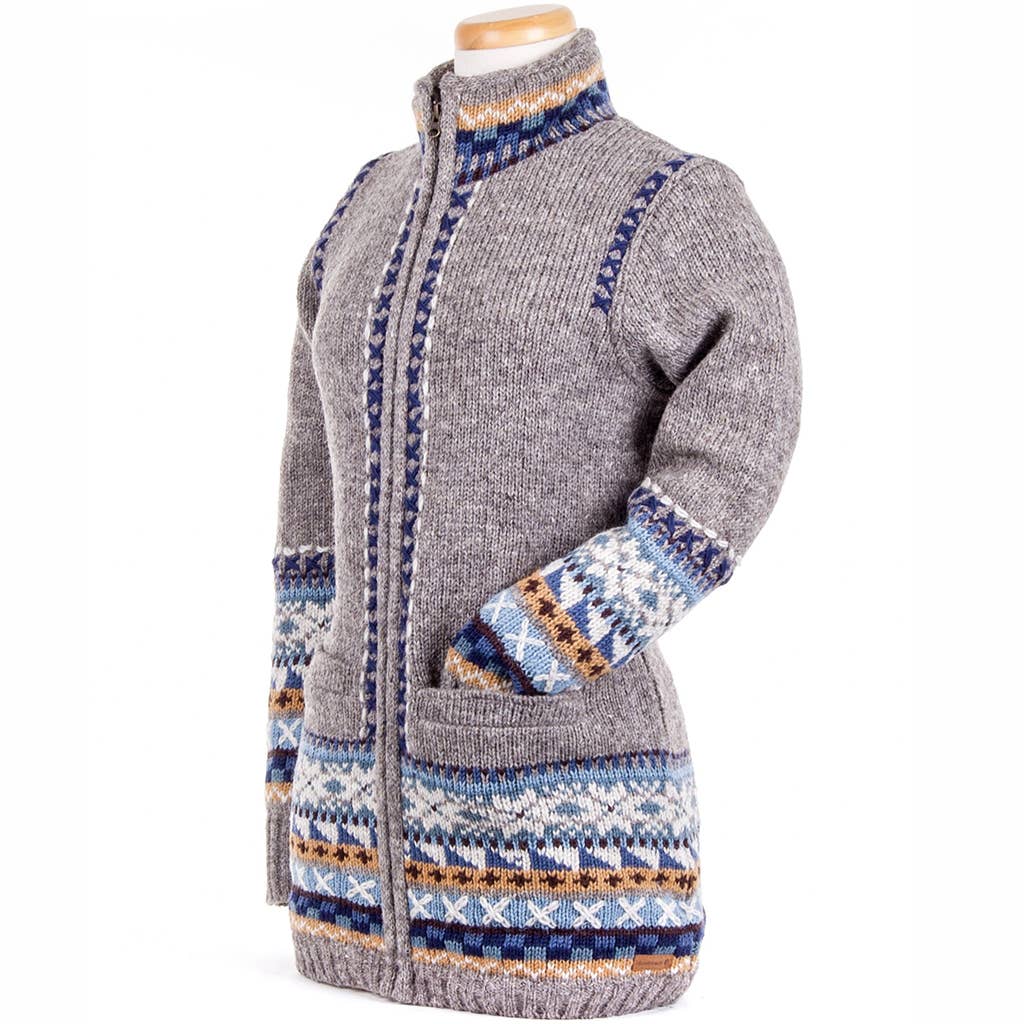 Lost Horizons Knitwear – Ships from USA - Vente Pull en maille – femme - Pull en laine tricotée Kirstin avec bordure à motif nordique4