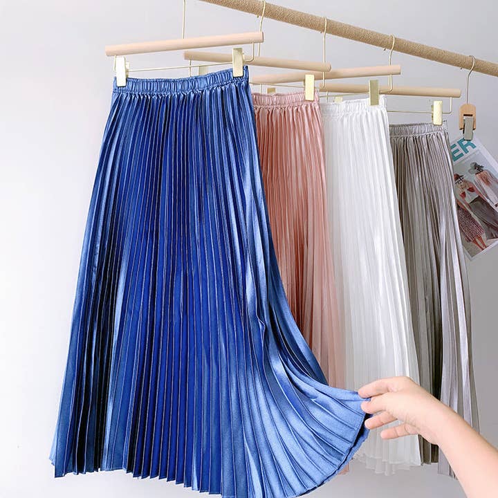 safistyle - Wholesale Skirt - Women's - Pleated Metallic A-Line Midi Skirt4