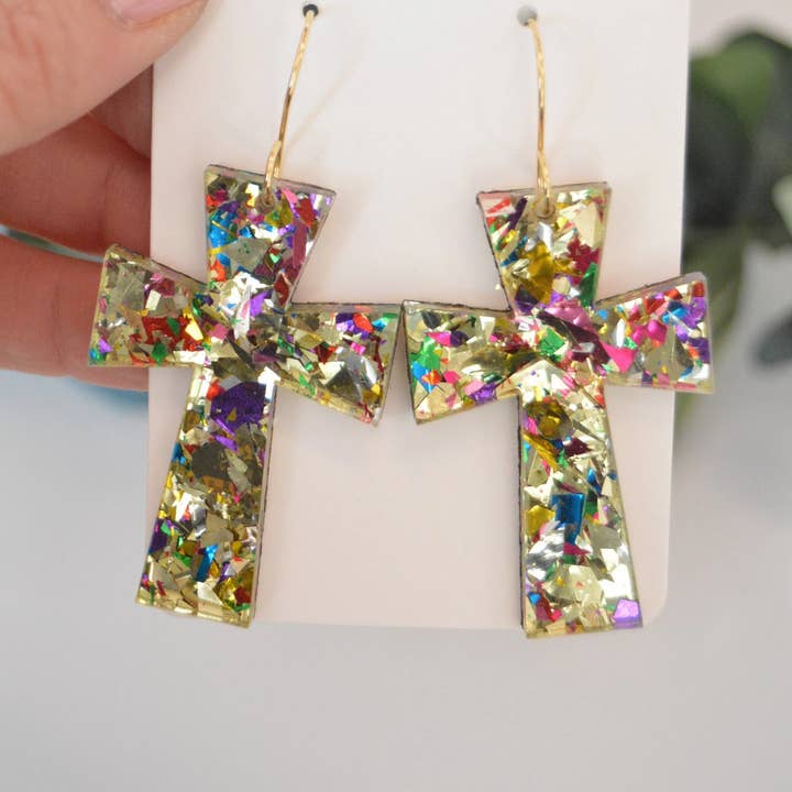 The Adorned Fox – wholesale Dangle earrings – Germanic Cross Confetti Earrings, Gold Confetti Earrings0