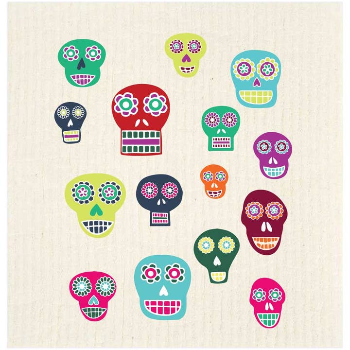 Sugar Skulls Dia De Los Muertos Swedish Dishcloth for wholesale by Potluck Press