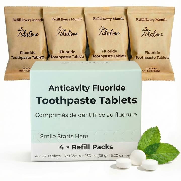 Cool Mint Toothpaste Tablets With Fluoride– Value 4 Pack for wholesale by Tidalove