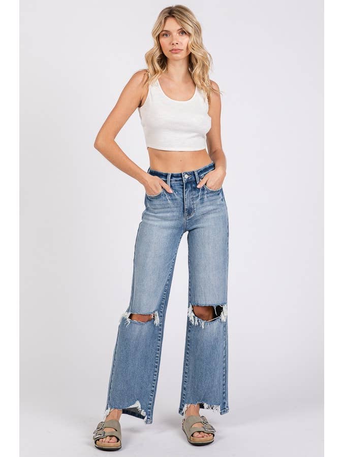 Petra153 - Wholesale Jeans - Women's - P1371W-MD HIGH RISE STRETCH SLIM WIDE LEG W/ DESTROYED HEM3