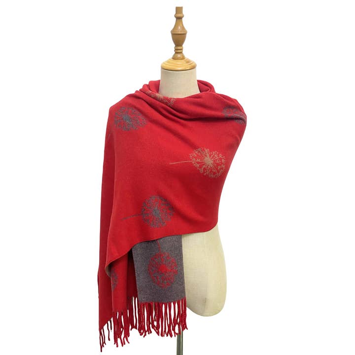 Fashion Scarf World – wholesale Scarf – Women's – Dandelion Print With Reversible Stripe Tassel Scarf16