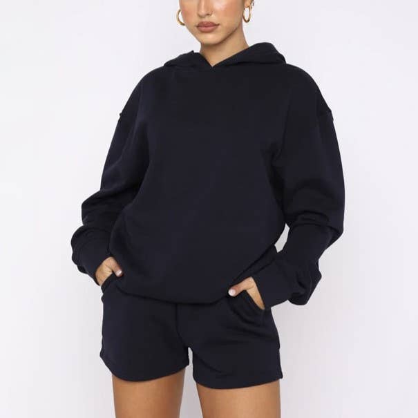 HIDDENBRAND - Wholesale Lounge Set - Women's - Oversized hooded sweatshirt and short 2 piece set outfits