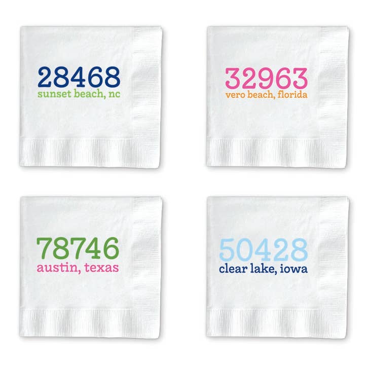 Donovan Designs - Wholesale Disposable Napkin - ZIP CODE-COCKTAIL NAPKINS - City and State Design
